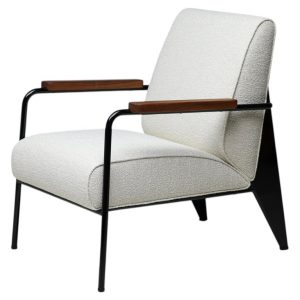 Jean Prouvé Armchair Fauteuil De Salon in Ivory Nubia Fabric