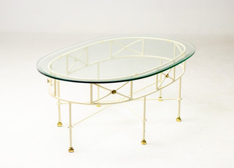 Elegant Italian Mid-Century Modern Oval Coffee Table — Glass, Steel and Brass - Image 2
