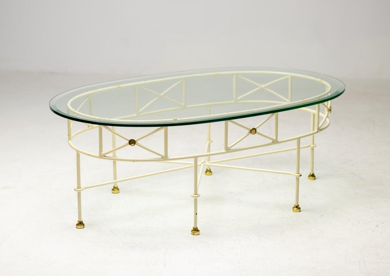 Elegant Italian Mid-Century Modern Oval Coffee Table — Glass, Steel and Brass - Image 4