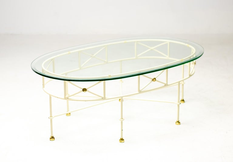 Elegant Italian Mid-Century Modern Oval Coffee Table — Glass, Steel and Brass - Image 5