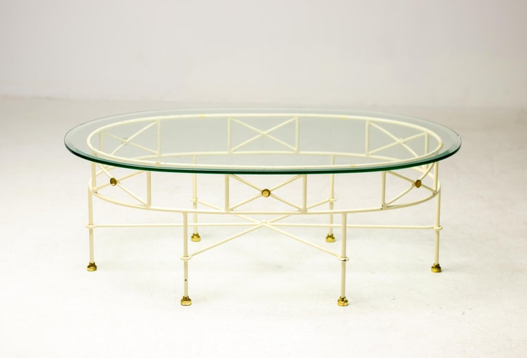Elegant Italian Mid-Century Modern Oval Coffee Table — Glass, Steel and Brass - Image 10