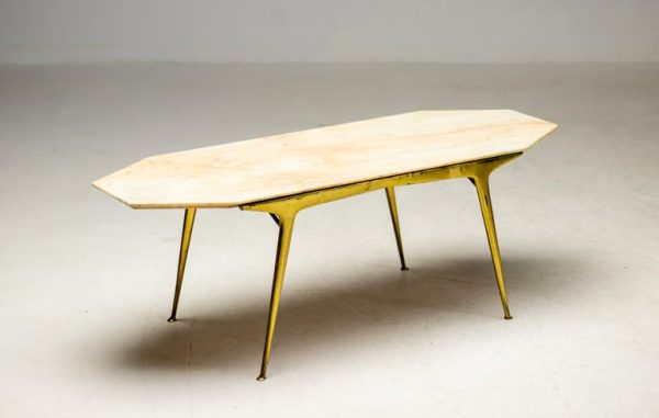 Italian Brass Coffee Table with Marble Top, 1960 - Image 5