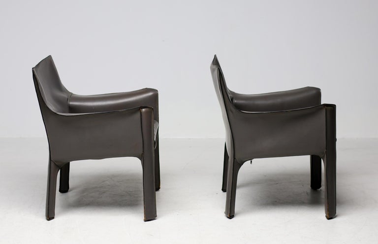 Pair of Early Elephant Hide Grey Cassina Cab 414 Lounge Chairs by Mario Bellini - Image 5