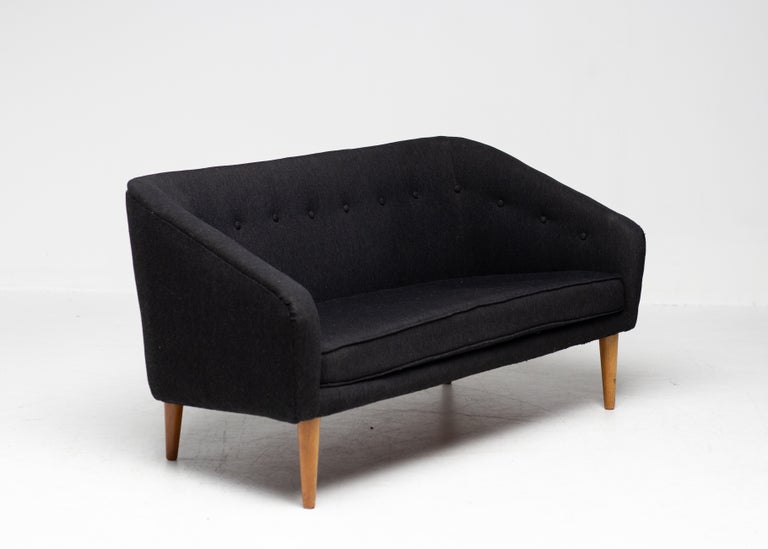 Compact Scandinavian Sofa in Original Wool Upholstery on Maple Legs, 1940s - Image 6