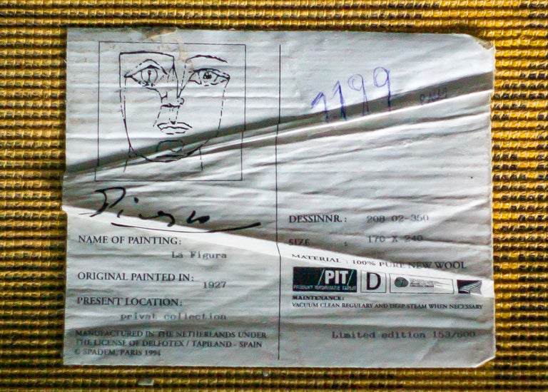 Large Wool “La Figura” Carpet After Pablo Picasso, Limited Edition, 1994 - Image 5