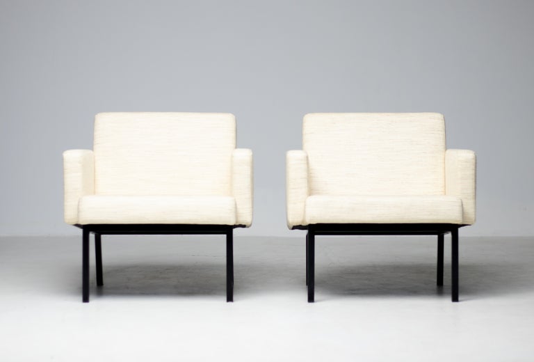 Pair of Martin Visser SZ48 Lounge Chairs for 't Spectrum, Beige/Cream Wool, 1965 - Image 2