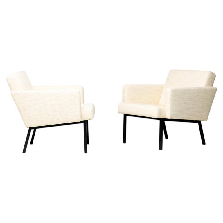 Pair of Martin Visser SZ48 Lounge Chairs for 't Spectrum, Beige/Cream Wool, 1965