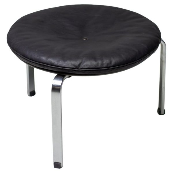 Poul Kjærholm PK33 Stool in Black Leather by E. Kold Christensen