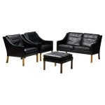 Børge Mogensen 2207 Living Room Set, Black Leather, Fredericia, Denmark, 1968
