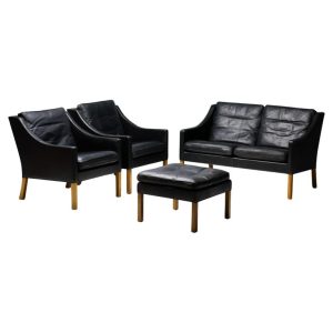 Børge Mogensen 2207 Living Room Set, Black Leather, Fredericia, Denmark, 1968