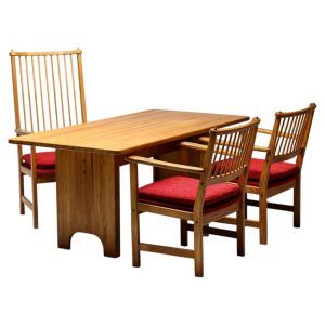 Exceptional Yngve Ekström Dining Set for Swedese, 1950, New Red Bouclé