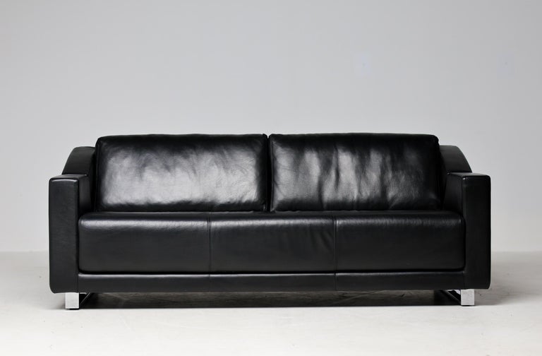 Rare Program 350 Three-Seater Sofa by Rolf Benz — Black Nappa Leather, Germany - Image 2
