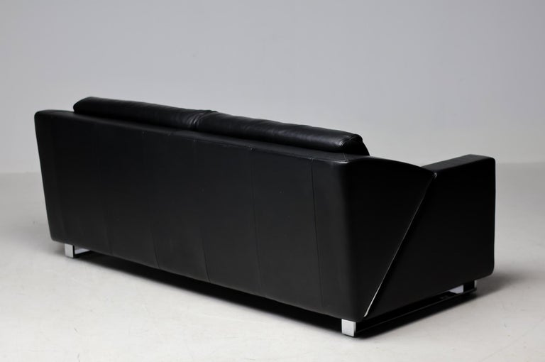 Rare Program 350 Three-Seater Sofa by Rolf Benz — Black Nappa Leather, Germany - Image 10