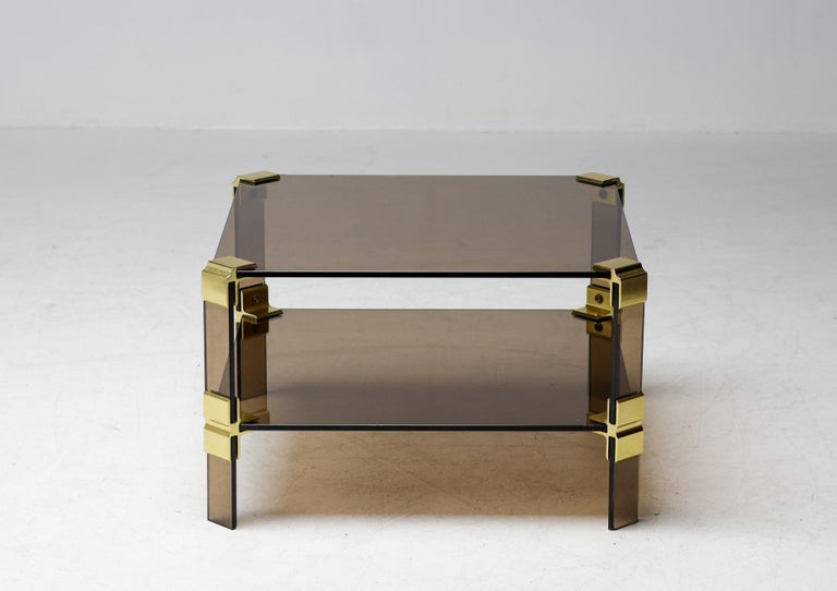 Hollywood Regency Smoked Glass Coffee Table – Modular Brass Construction - Image 9
