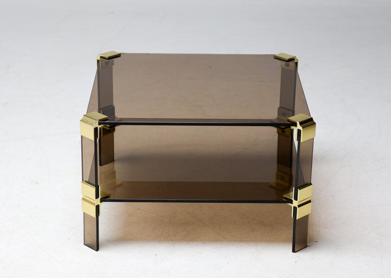 Hollywood Regency Smoked Glass Coffee Table – Modular Brass Construction - Image 5
