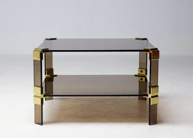 Hollywood Regency Smoked Glass Coffee Table – Modular Brass Construction - Image 2