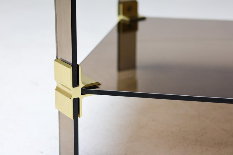 Hollywood Regency Smoked Glass Coffee Table – Modular Brass Construction - Image 7