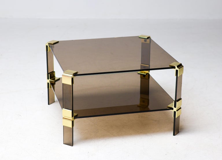 Hollywood Regency Smoked Glass Coffee Table – Modular Brass Construction - Image 3