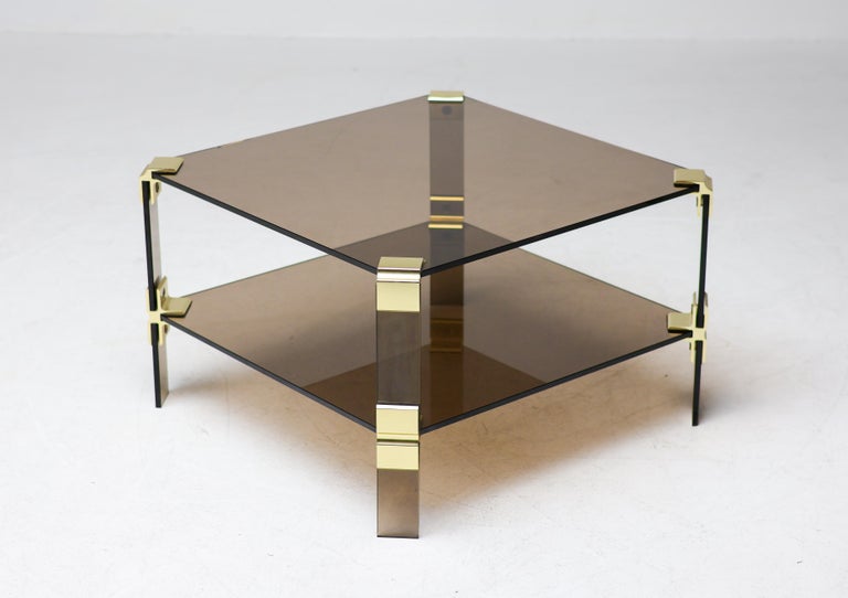 Hollywood Regency Smoked Glass Coffee Table – Modular Brass Construction - Image 8