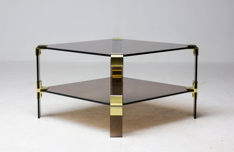 Hollywood Regency Smoked Glass Coffee Table – Modular Brass Construction - Image 10