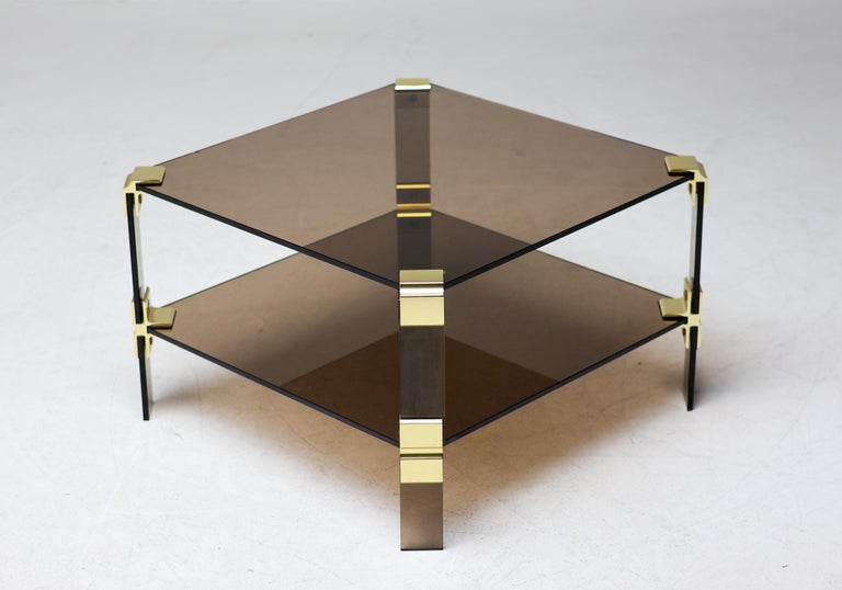 Hollywood Regency Smoked Glass Coffee Table – Modular Brass Construction - Image 4