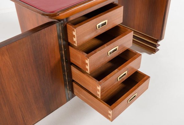 Italian Carved Walnut and Rosewood Desk with Matching Chair, 1960 - Image 7