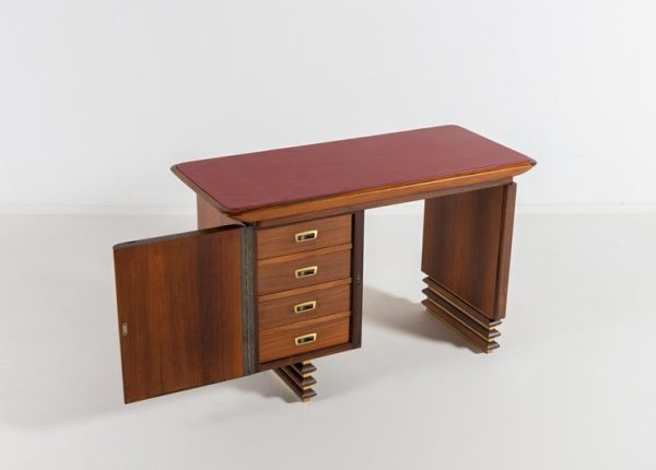 Italian Carved Walnut and Rosewood Desk with Matching Chair, 1960 - Image 4