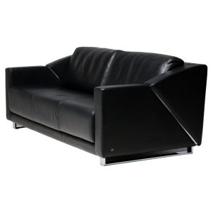 Rare Program 350 Three-Seater Sofa by Rolf Benz — Black Nappa Leather, Germany