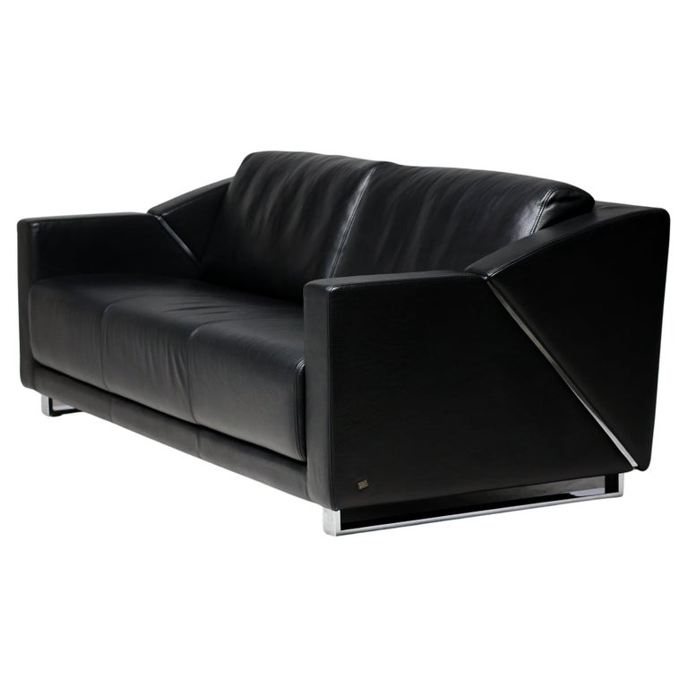 Rare Program 350 Three-Seater Sofa by Rolf Benz — Black Nappa Leather, Germany