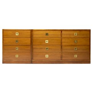 Modernist Pair of Walnut and Brass Chests of Drawers, Italy, 1965