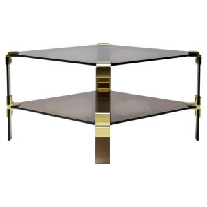 Hollywood Regency Smoked Glass Coffee Table – Modular Brass Construction