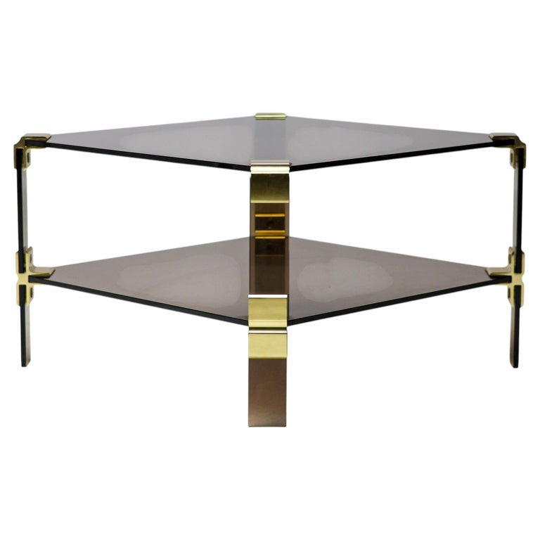 Hollywood Regency Smoked Glass Coffee Table – Modular Brass Construction