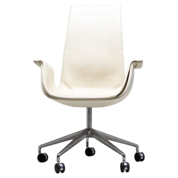 Nine White Leather High Back Bird Chairs on Wheels by Fabricius & Kastholm