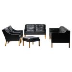 Black Leather Børge Mogensen 2208 Living Room Set, Fredericia, Denmark 1968