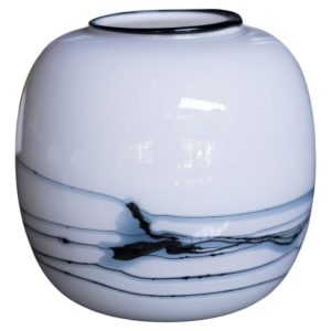 Michael Bang for Holmegaard 1981 "Atlantis" Round Art Glass Vase in White, Black