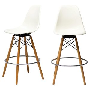 Pair of Herman Miller White Fiberglass Charles & Ray Eames "PSW" Barstools