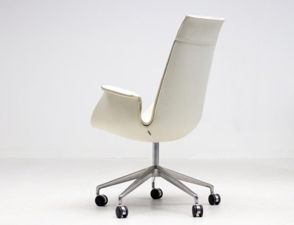 Nine White Leather High Back Bird Chairs on Wheels by Fabricius & Kastholm - Image 2