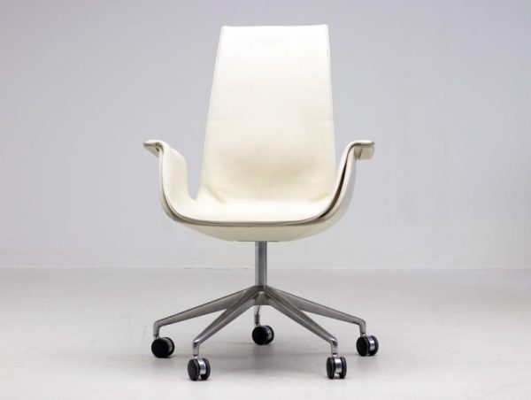 Nine White Leather High Back Bird Chairs on Wheels by Fabricius & Kastholm - Image 14