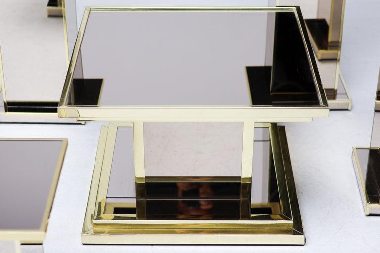 Set of Six Smoked Mirror Glass and Brass Pedestals, 1970s France - Image 2