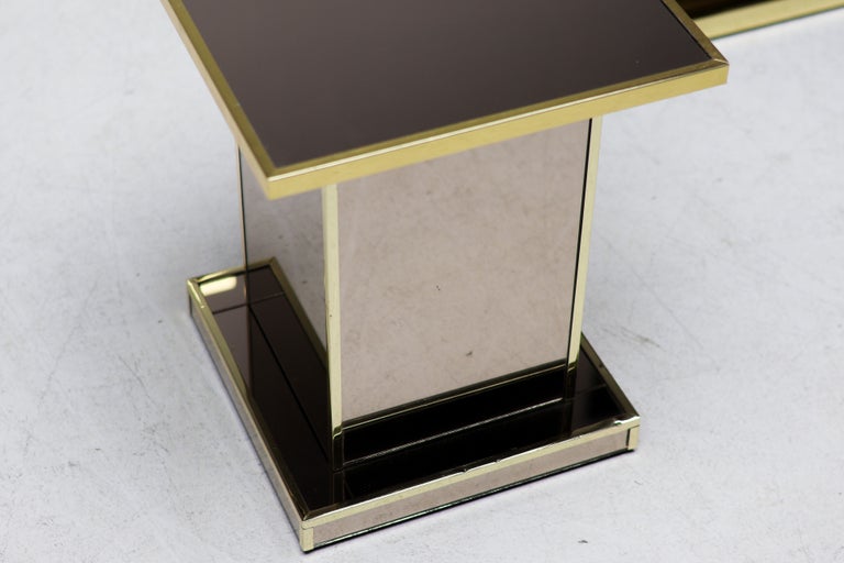Set of Six Smoked Mirror Glass and Brass Pedestals, 1970s France - Image 9