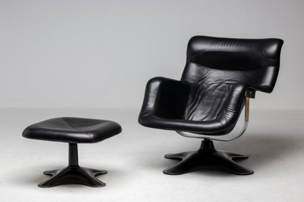 Black on Black Karuselli Lounge Chair and Footstool by Yrjo Kukkapuro for Haimi - Image 3