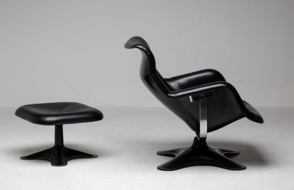 Black on Black Karuselli Lounge Chair and Footstool by Yrjo Kukkapuro for Haimi - Image 9