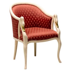 Trüggelmann Swan-Neck Armchair — Marble-Painted & Gilt Frame, Poppy Red Damask