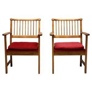 Exceptional Pair of Yngve Ekström Arm Chairs for Swedese, 1950, New Red Bouclé