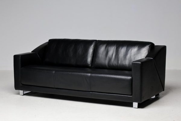 Rolf Benz Model 350 Black Leather Sofa - Image 4