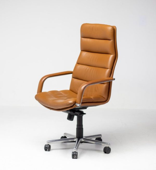 Geoffrey Harcourt for Artifort Cognac Leather Tilt & Swivel Executive Chair - Image 9