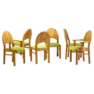 Set of Six Scandinavian Moss and Pine Dining Chairs