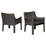 Pair of Early Elephant Hide Grey Cassina Cab 414 Lounge Chairs by Mario Bellini