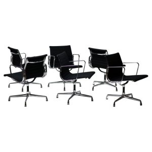 Set of Six Iconic EA108 Eames "Aluminium Group" Swivel Chairs by Vitra in Black