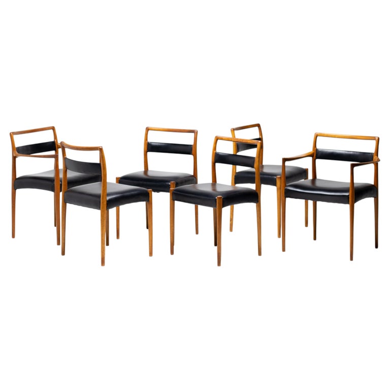 Rare Set of 6 Dining Chairs by Kai Kristiansen for Oddense, Denmark, 1960